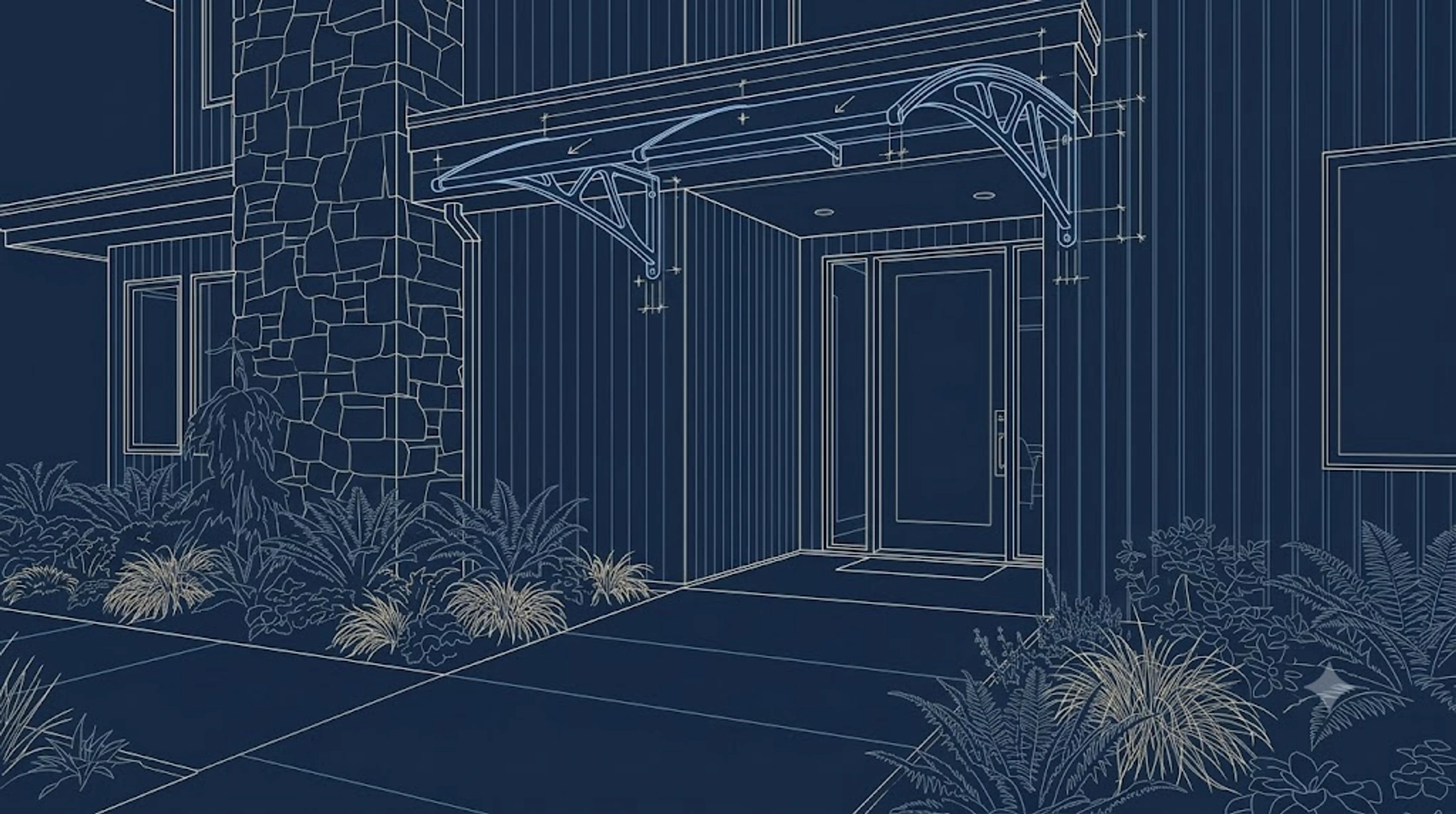 Architectural blueprint of the custom awning and entrance